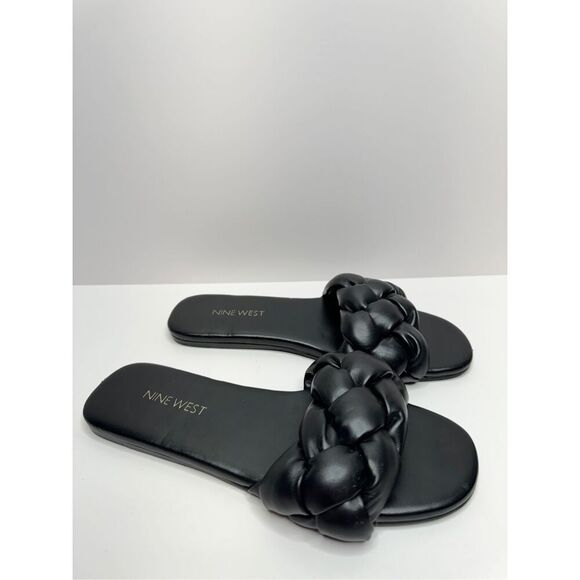 Nine West Sandals Size 6 Black Braided Strap Slip On Slides - Picture 3 of 8